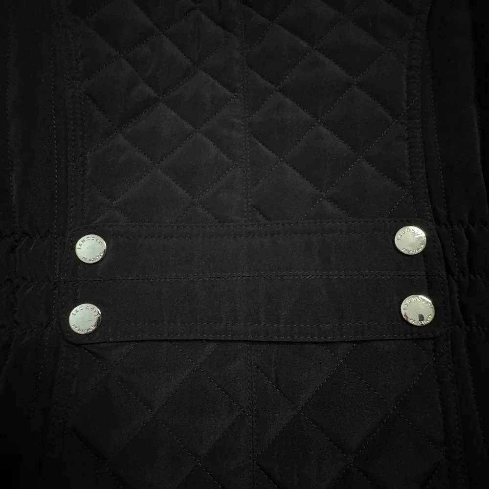 Laundry by Design Black Quilted Hooded Parka Jacket Women's Size Small‎ Full Zip